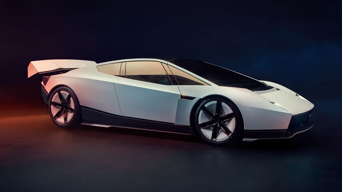 Silver wedge-shaped sports car used as a vehicle design reference